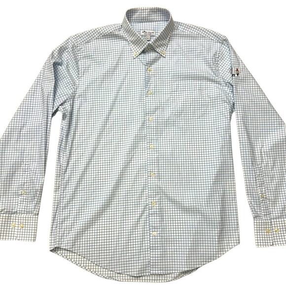 Peter Millar Plaid Check Blue White Shirt With 3m Open Embroidery Sz L - Picture 1 of 10